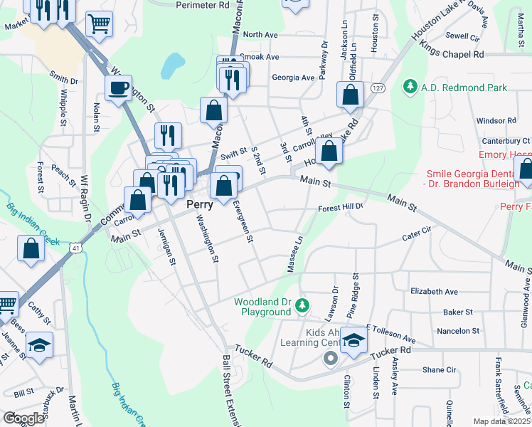 map of restaurants, bars, coffee shops, grocery stores, and more near 906 School Street in Perry