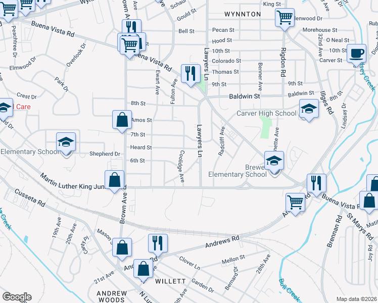 map of restaurants, bars, coffee shops, grocery stores, and more near 2506 Heard Street in Columbus