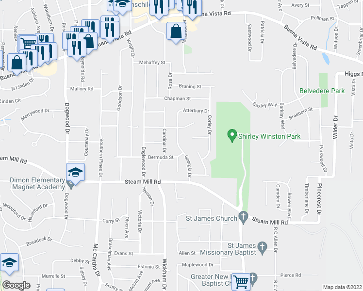 map of restaurants, bars, coffee shops, grocery stores, and more near 614 Georgia Drive in Columbus
