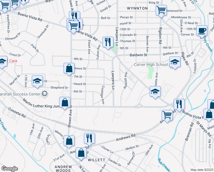 map of restaurants, bars, coffee shops, grocery stores, and more near 2506 7th Street in Columbus