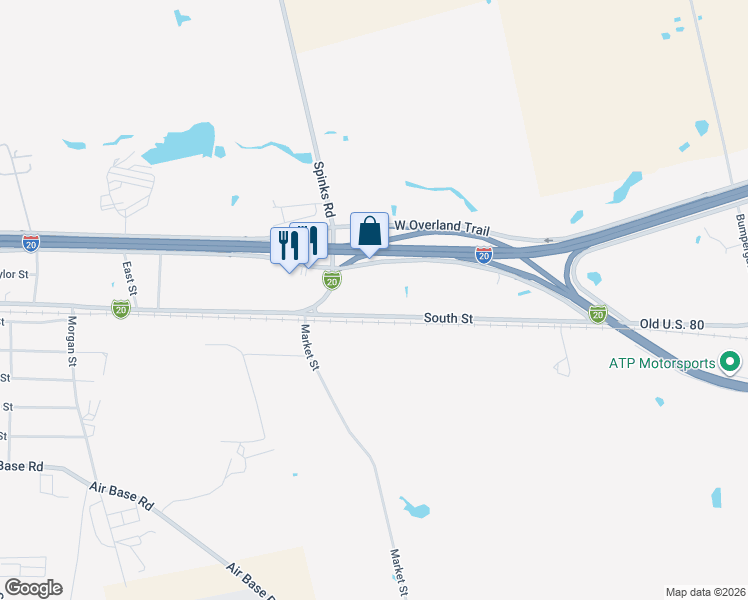 map of restaurants, bars, coffee shops, grocery stores, and more near 103 Interstate 20 Frontage Road in Abilene