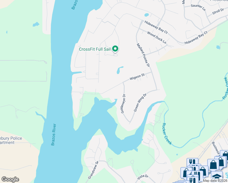 map of restaurants, bars, coffee shops, grocery stores, and more near 1911 Wigeon Street in Granbury