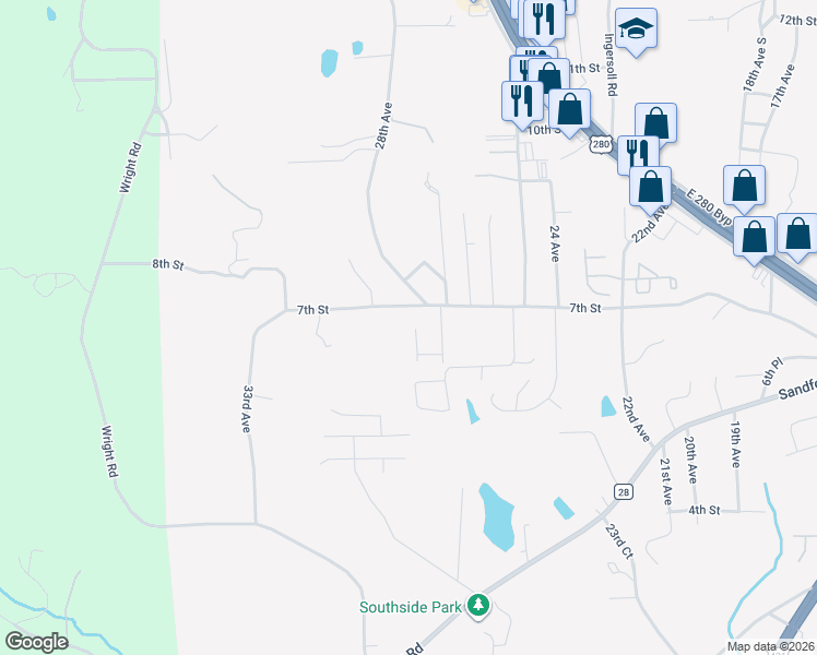 map of restaurants, bars, coffee shops, grocery stores, and more near 2803 7th Street in Phenix City