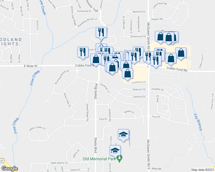 map of restaurants, bars, coffee shops, grocery stores, and more near 735 Summer Lane in Prattville