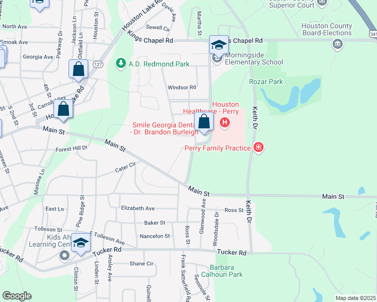 map of restaurants, bars, coffee shops, grocery stores, and more near 1012 Talton Place in Perry