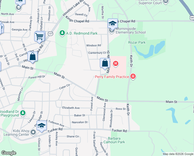 map of restaurants, bars, coffee shops, grocery stores, and more near 1012 Talton Place in Perry