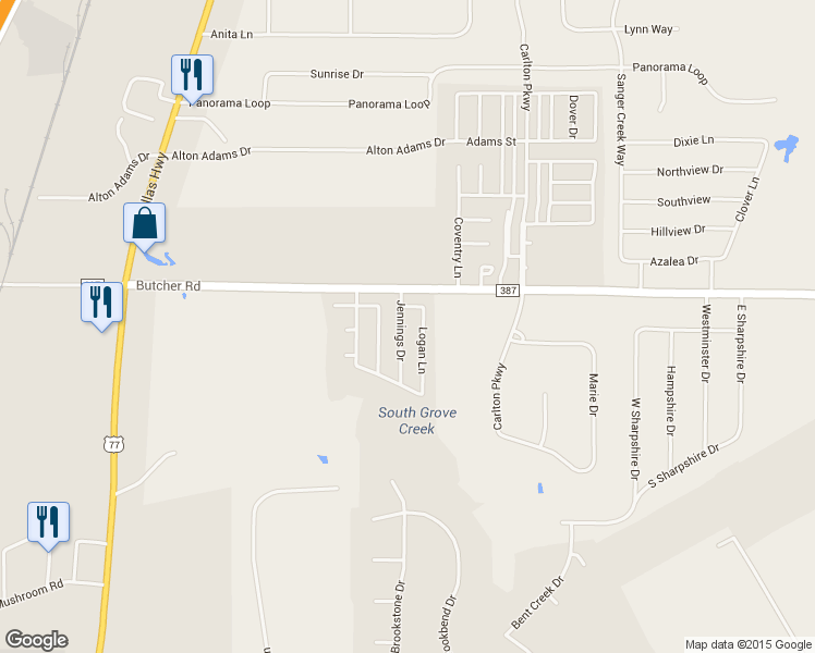 map of restaurants, bars, coffee shops, grocery stores, and more near 111 Jennings Drive in Waxahachie