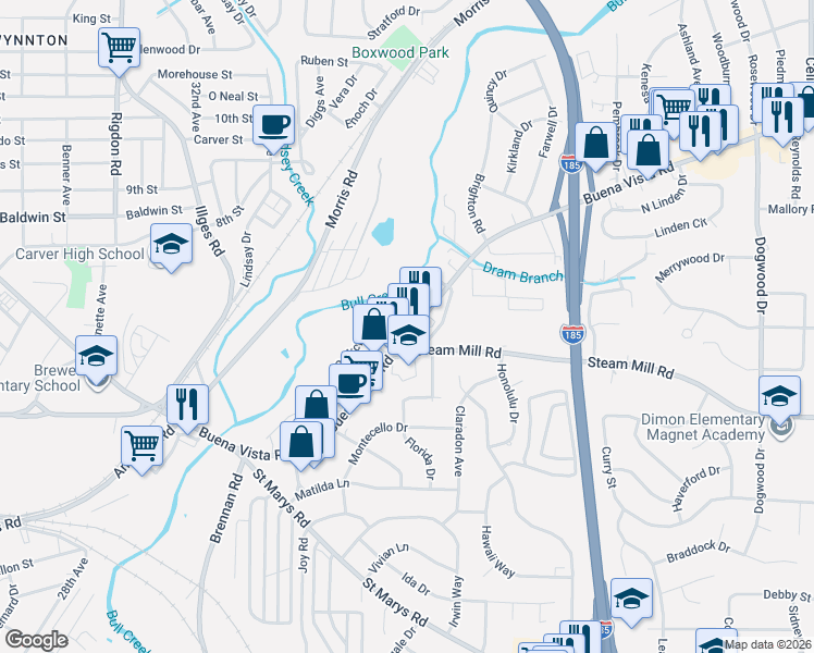 map of restaurants, bars, coffee shops, grocery stores, and more near 671 Parkchester Drive in Columbus