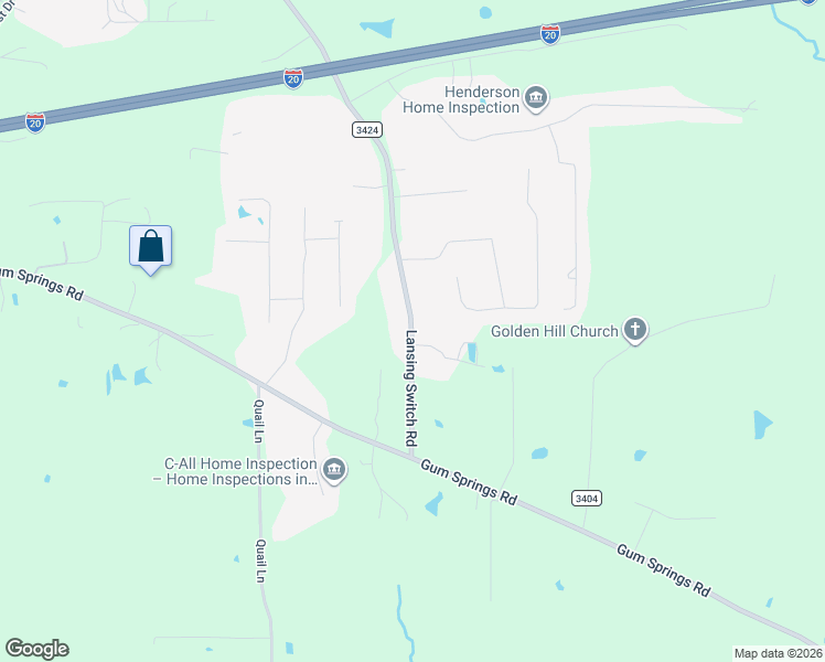 map of restaurants, bars, coffee shops, grocery stores, and more near 3815 County Road 3424 in Longview