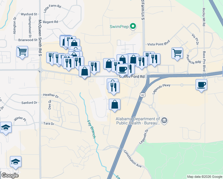 map of restaurants, bars, coffee shops, grocery stores, and more near 1460 Cotton Exchange in Prattville
