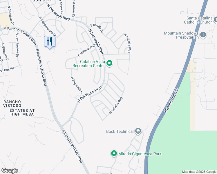 map of restaurants, bars, coffee shops, grocery stores, and more near 13915 North Sutherland Washington Way in Oro Valley