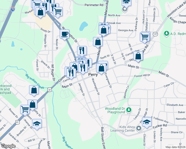 map of restaurants, bars, coffee shops, grocery stores, and more near in Perry