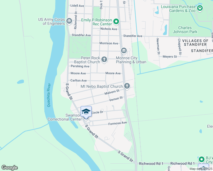 map of restaurants, bars, coffee shops, grocery stores, and more near 4399 Polk Street in Monroe