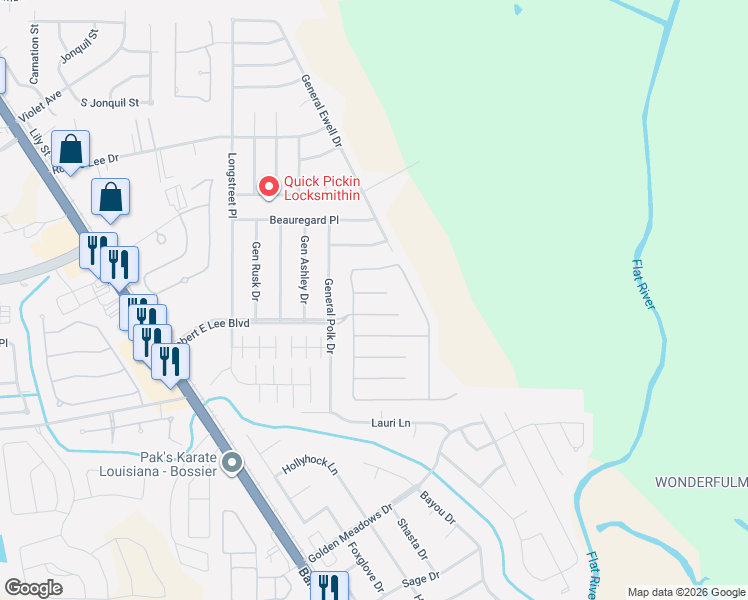 map of restaurants, bars, coffee shops, grocery stores, and more near 210 Cold Harbor Court in Bossier City