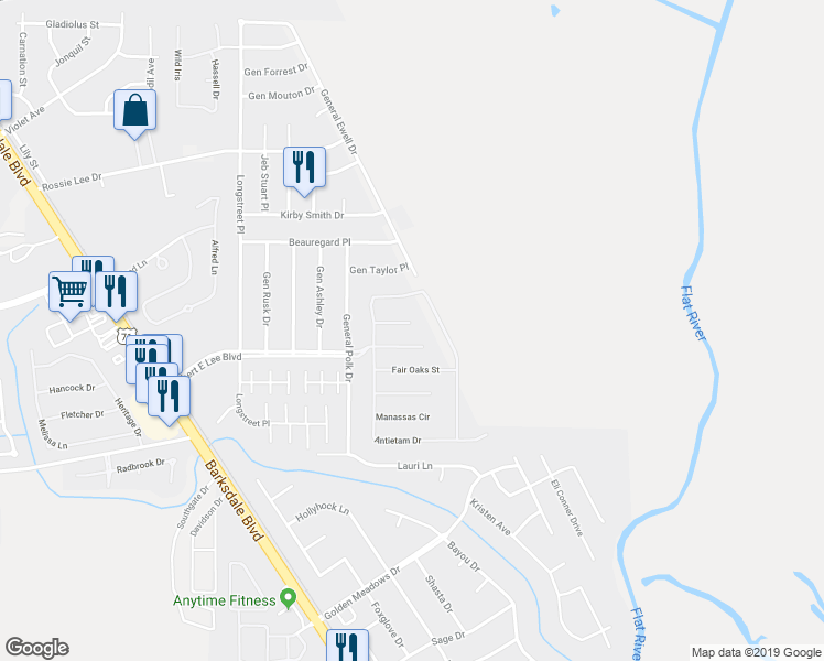 map of restaurants, bars, coffee shops, grocery stores, and more near 212 Cold Harbor Court in Bossier City