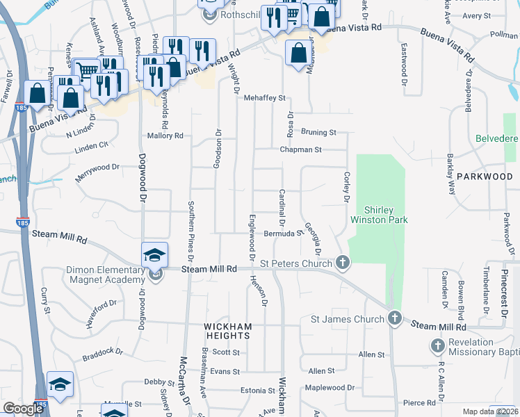 map of restaurants, bars, coffee shops, grocery stores, and more near 4483 Oriole Street in Columbus