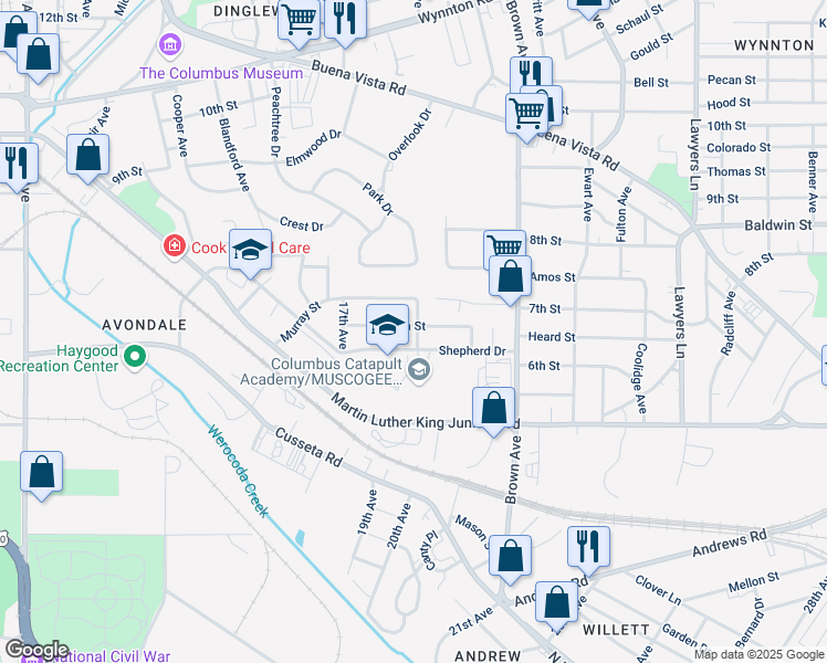 map of restaurants, bars, coffee shops, grocery stores, and more near 1842 Nina Street in Columbus