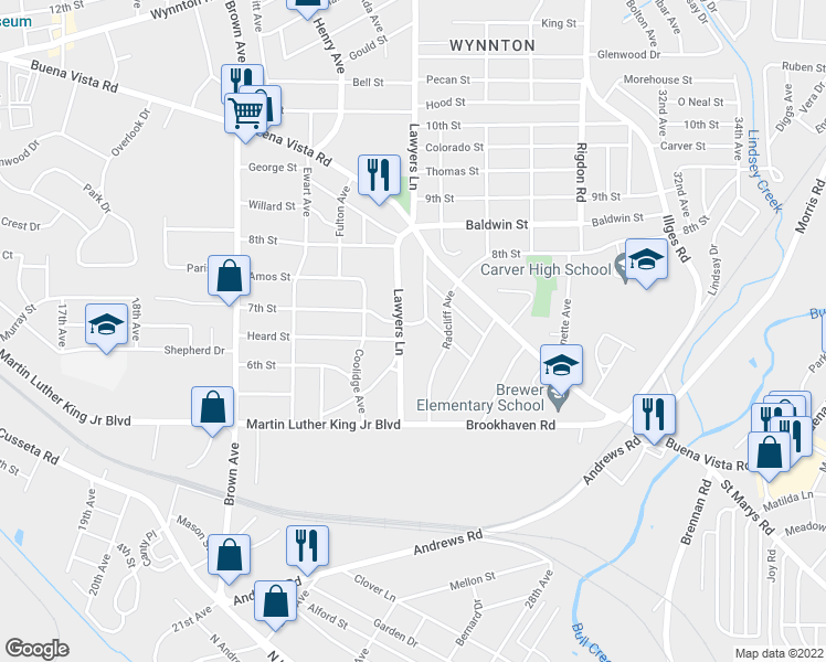 map of restaurants, bars, coffee shops, grocery stores, and more near 2612 7th Street in Columbus