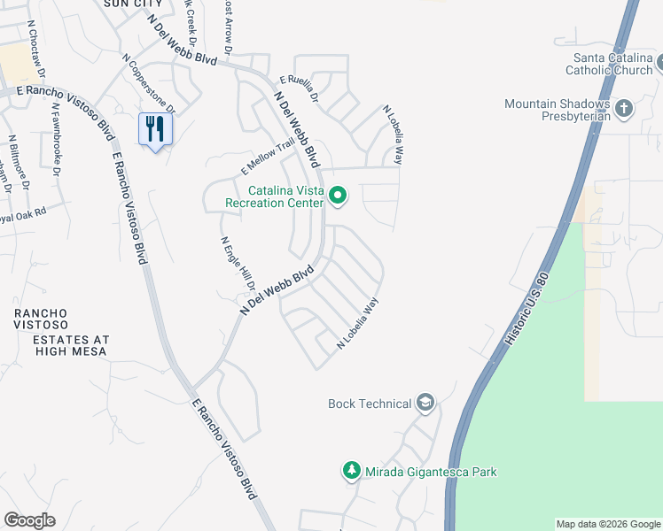 map of restaurants, bars, coffee shops, grocery stores, and more near 13915 North Sutherland Washington Way in Oro Valley