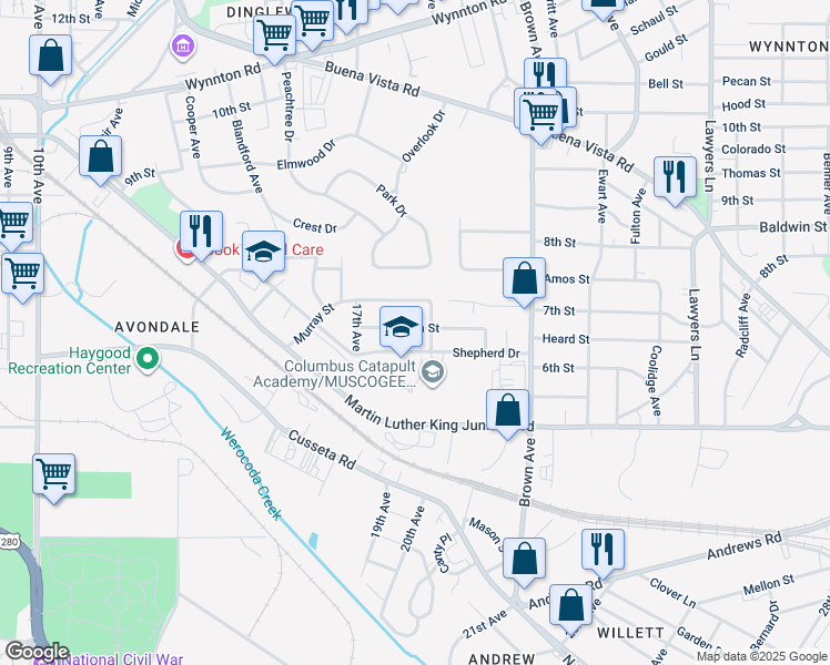 map of restaurants, bars, coffee shops, grocery stores, and more near 505 18th Avenue in Columbus