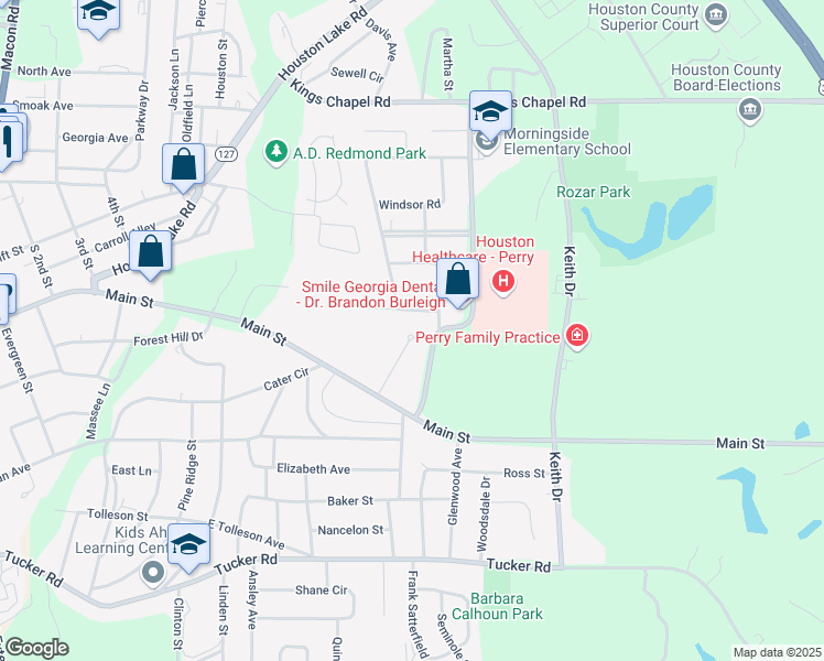 map of restaurants, bars, coffee shops, grocery stores, and more near 1012 Talton Place in Perry