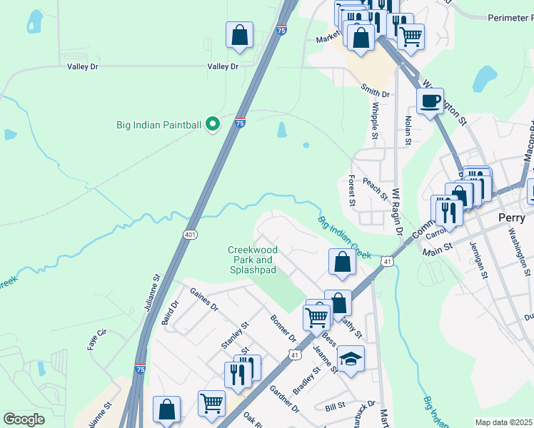 map of restaurants, bars, coffee shops, grocery stores, and more near 100 Saint Croix Court in Perry