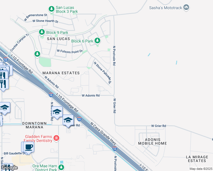 map of restaurants, bars, coffee shops, grocery stores, and more near 13885 North Swift Spear Drive in Marana