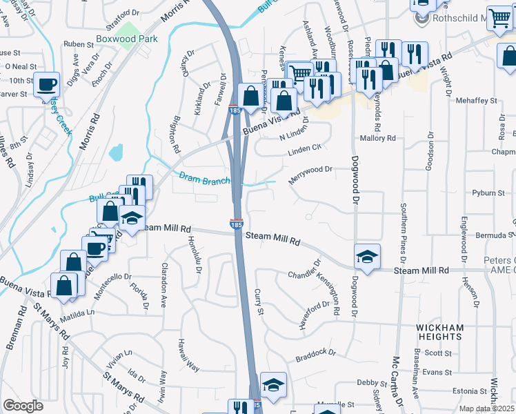 map of restaurants, bars, coffee shops, grocery stores, and more near 3911 Steam Mill Road in Columbus