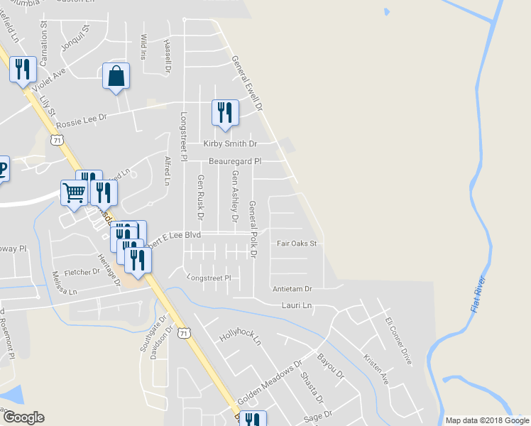map of restaurants, bars, coffee shops, grocery stores, and more near 106 Antietam Dr in Bossier City