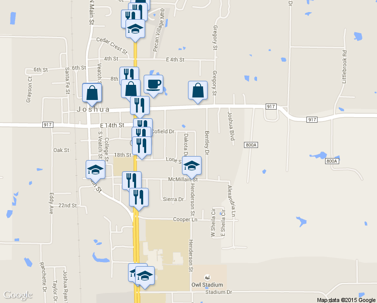 map of restaurants, bars, coffee shops, grocery stores, and more near 415 Dakota Dr in Joshua