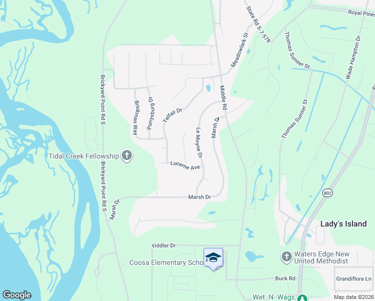 map of restaurants, bars, coffee shops, grocery stores, and more near 10 Marquis Way in Beaufort