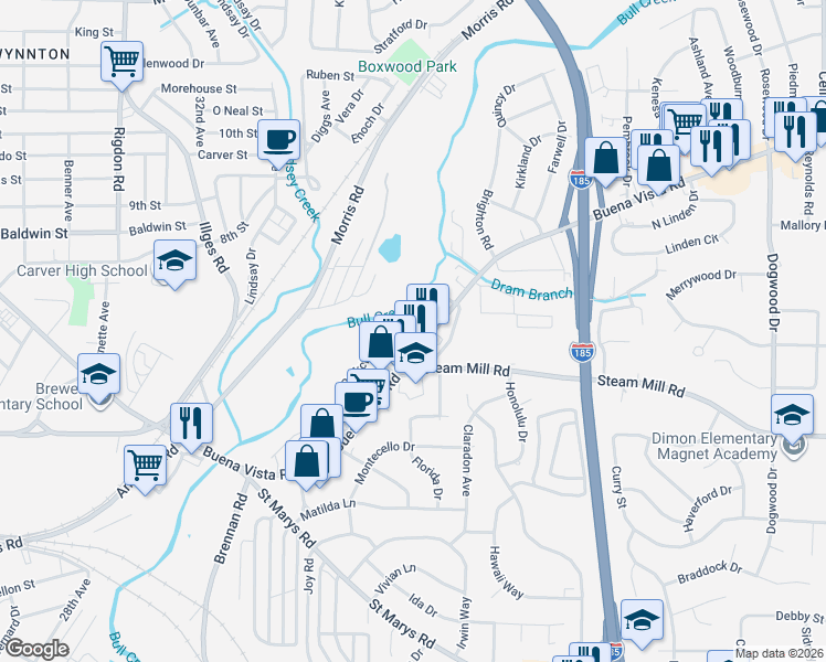 map of restaurants, bars, coffee shops, grocery stores, and more near 671 Parkchester Drive in Columbus