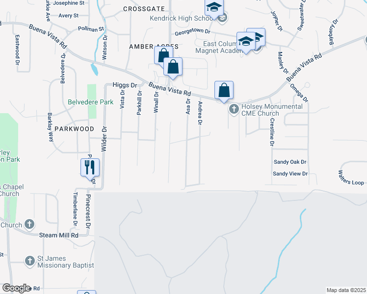 map of restaurants, bars, coffee shops, grocery stores, and more near 639 Asa Drive in Columbus