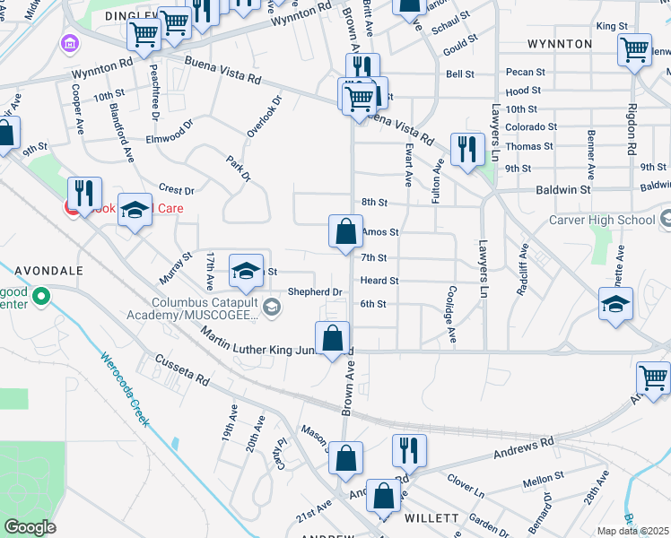 map of restaurants, bars, coffee shops, grocery stores, and more near 2013 Yvonne Court in Columbus