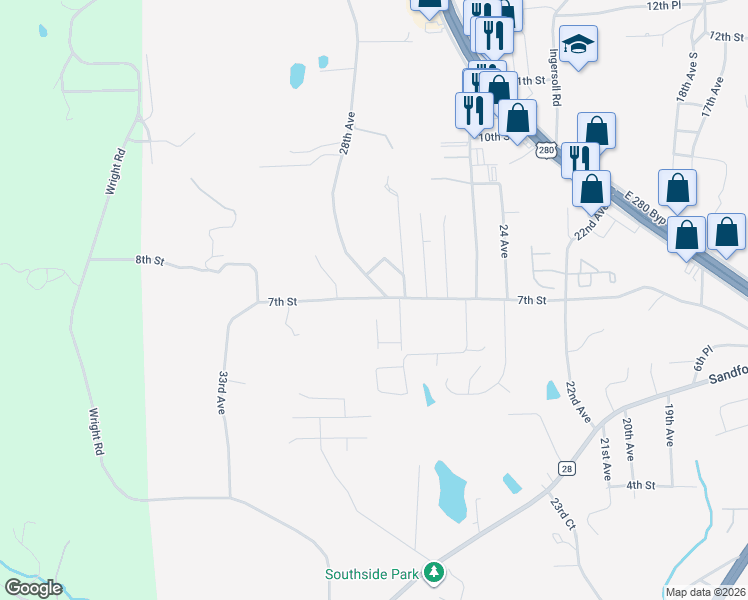map of restaurants, bars, coffee shops, grocery stores, and more near 2803 7th Street in Phenix City