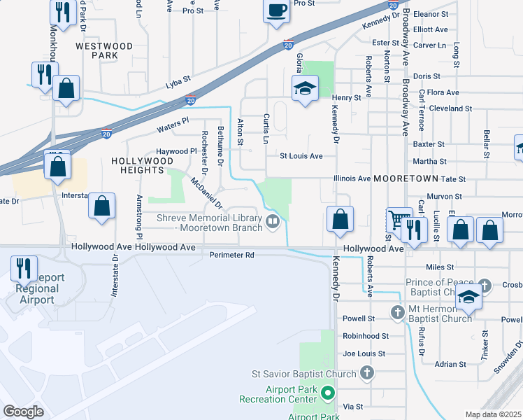 map of restaurants, bars, coffee shops, grocery stores, and more near 4706 Paseo Circle in Shreveport