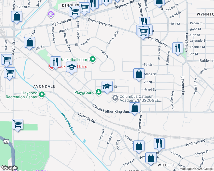 map of restaurants, bars, coffee shops, grocery stores, and more near 1805 Nina Street in Columbus