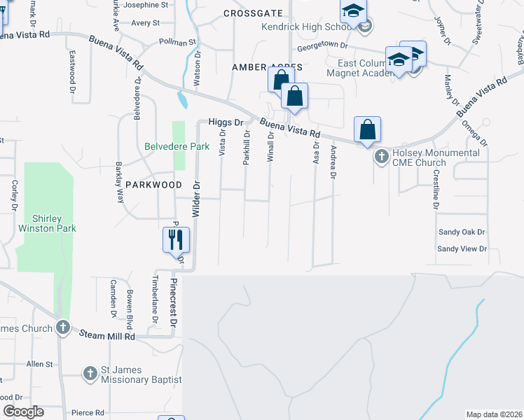 map of restaurants, bars, coffee shops, grocery stores, and more near 625 Winall Drive in Columbus