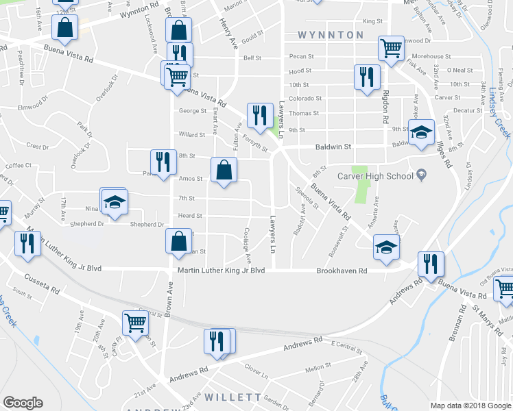 map of restaurants, bars, coffee shops, grocery stores, and more near 2506 7th Street in Columbus