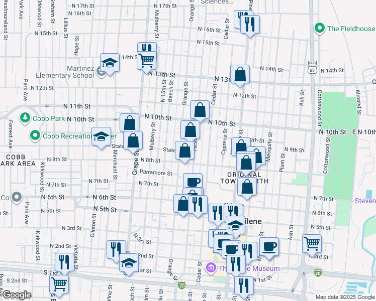 map of restaurants, bars, coffee shops, grocery stores, and more near 1318 State Street in Abilene