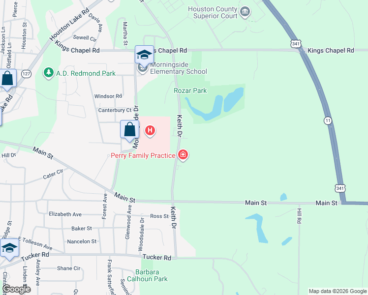 map of restaurants, bars, coffee shops, grocery stores, and more near 1018 Keith Drive in Perry