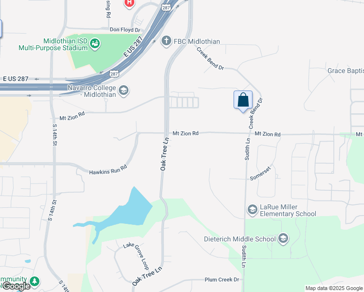 map of restaurants, bars, coffee shops, grocery stores, and more near 2260 Oak Tree Lane in Midlothian