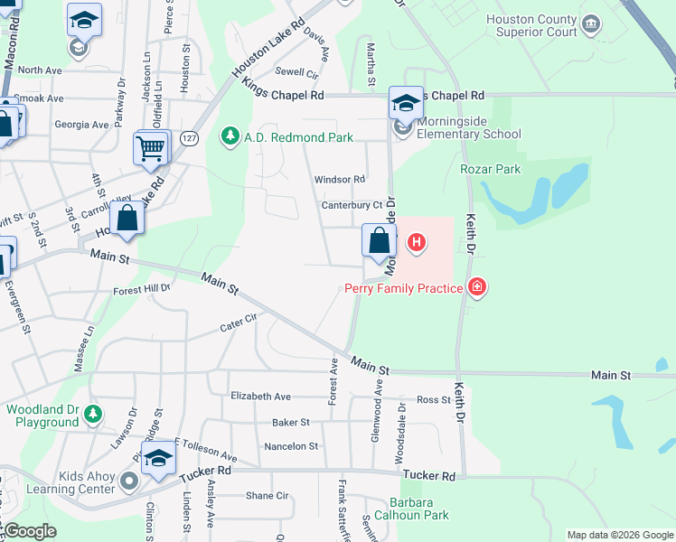 map of restaurants, bars, coffee shops, grocery stores, and more near 1012 Talton Place in Perry