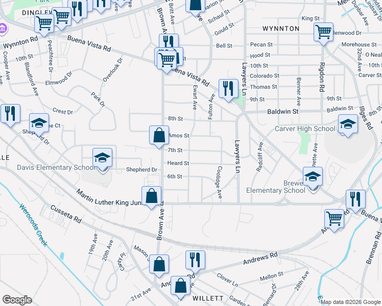 map of restaurants, bars, coffee shops, grocery stores, and more near 2300 7th Street in Columbus