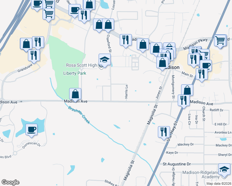 map of restaurants, bars, coffee shops, grocery stores, and more near 239 Crawford Street in Madison