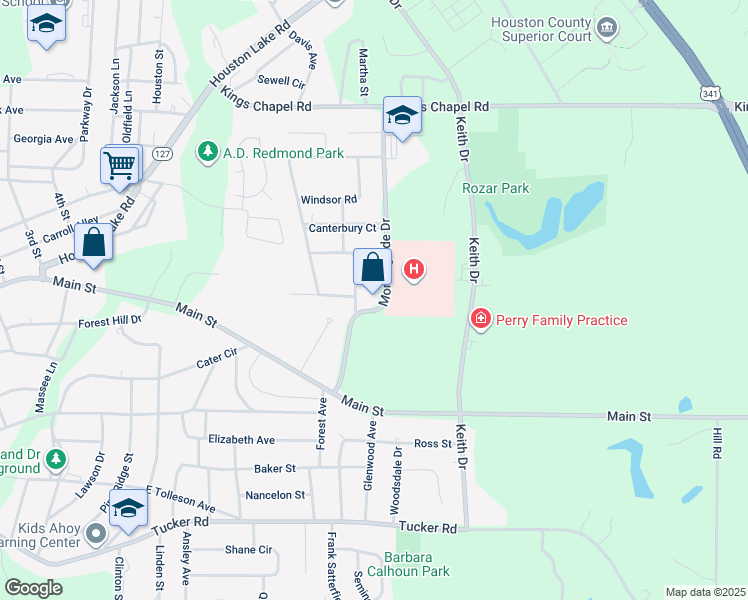 map of restaurants, bars, coffee shops, grocery stores, and more near 1105 Morningside Drive in Perry
