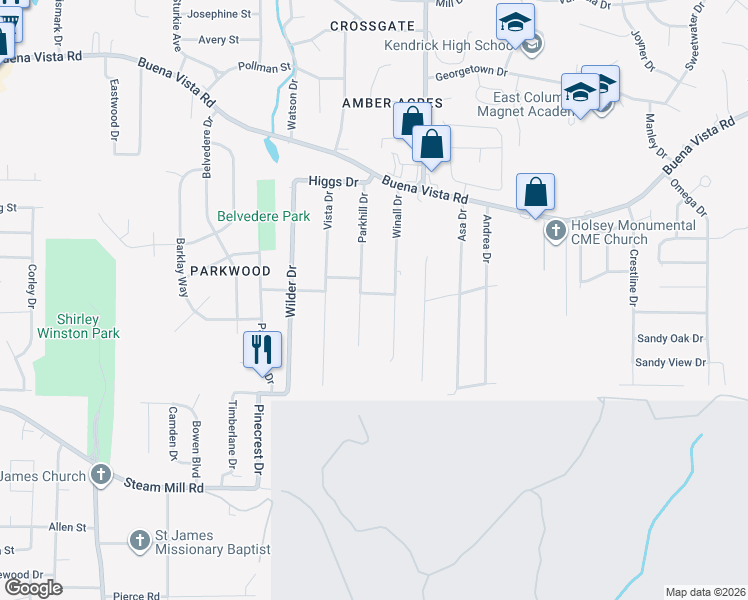 map of restaurants, bars, coffee shops, grocery stores, and more near 625 Winall Drive in Columbus