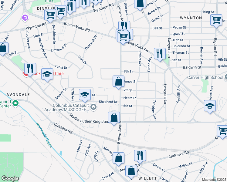 map of restaurants, bars, coffee shops, grocery stores, and more near 2013 Yvonne Court in Columbus