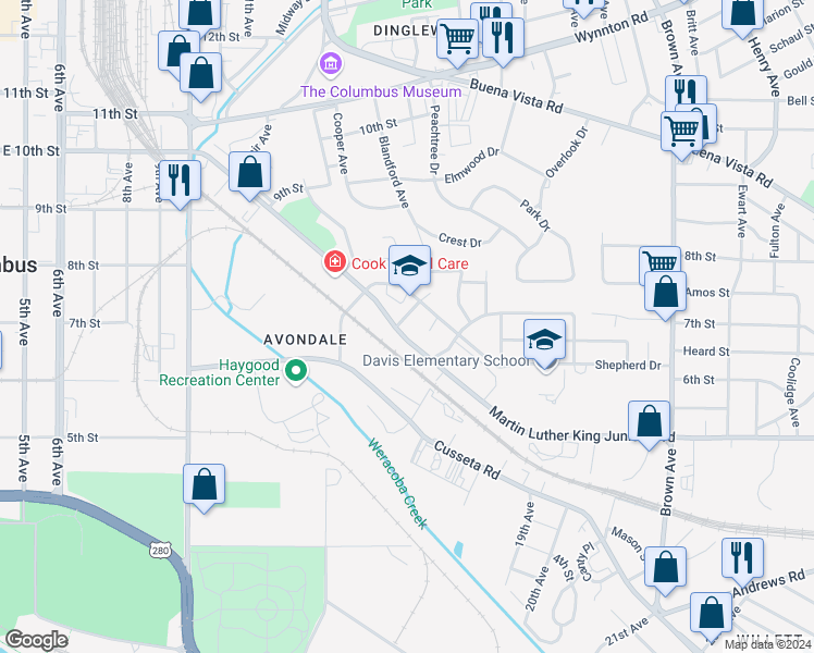 map of restaurants, bars, coffee shops, grocery stores, and more near 5 Shepherd Court in Columbus