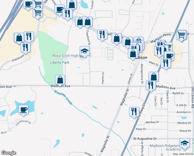map of restaurants, bars, coffee shops, grocery stores, and more near 239 Crawford Street in Madison